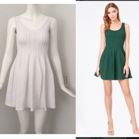 Bebe white textured knit fit flare mini dress